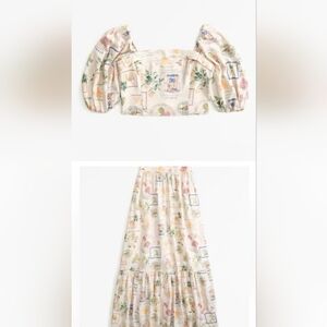 Abercrombie &Fitch Italy Fruit Stamp Square Neck Maxi Skirt 2 Piece Set Linen